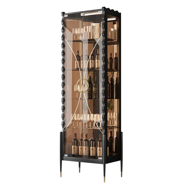 

Household small gla ss door wine cabin et again st the w all, liv ing room lig ht luxury dinin g side