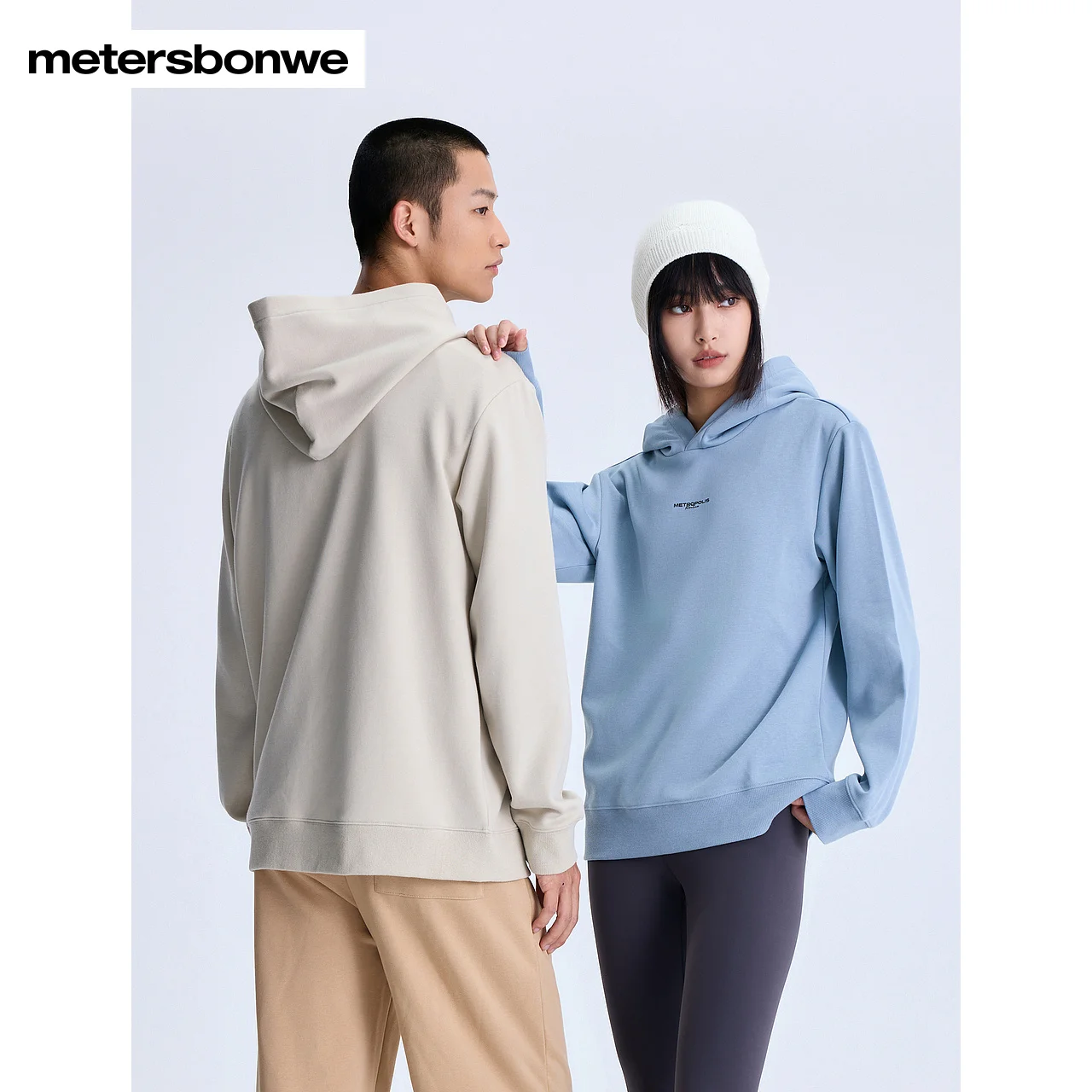 Metersbonwe-Men Women's Thick Hoodie Solid Color Small Letter Print Pullover Basic Casual Commuter Winter