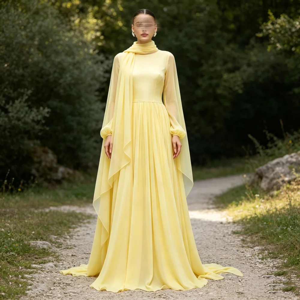 

Customized Elegant Modest Evening Gown O-Neck Long Sleeves A-line Long Dresses Formal Party Dress for Wedding Guest
