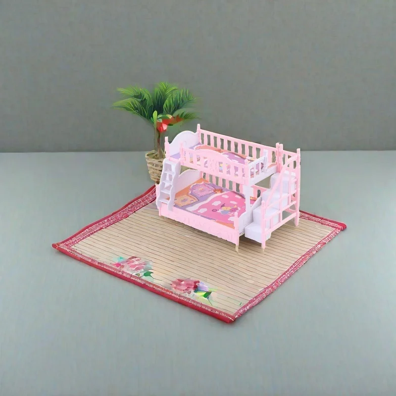 Charmant ensemble de jouets de lit superposé de style européen – Combinaison de meubles en plastique colorés, adapté aux jeux de rôle, décoration de la maison et