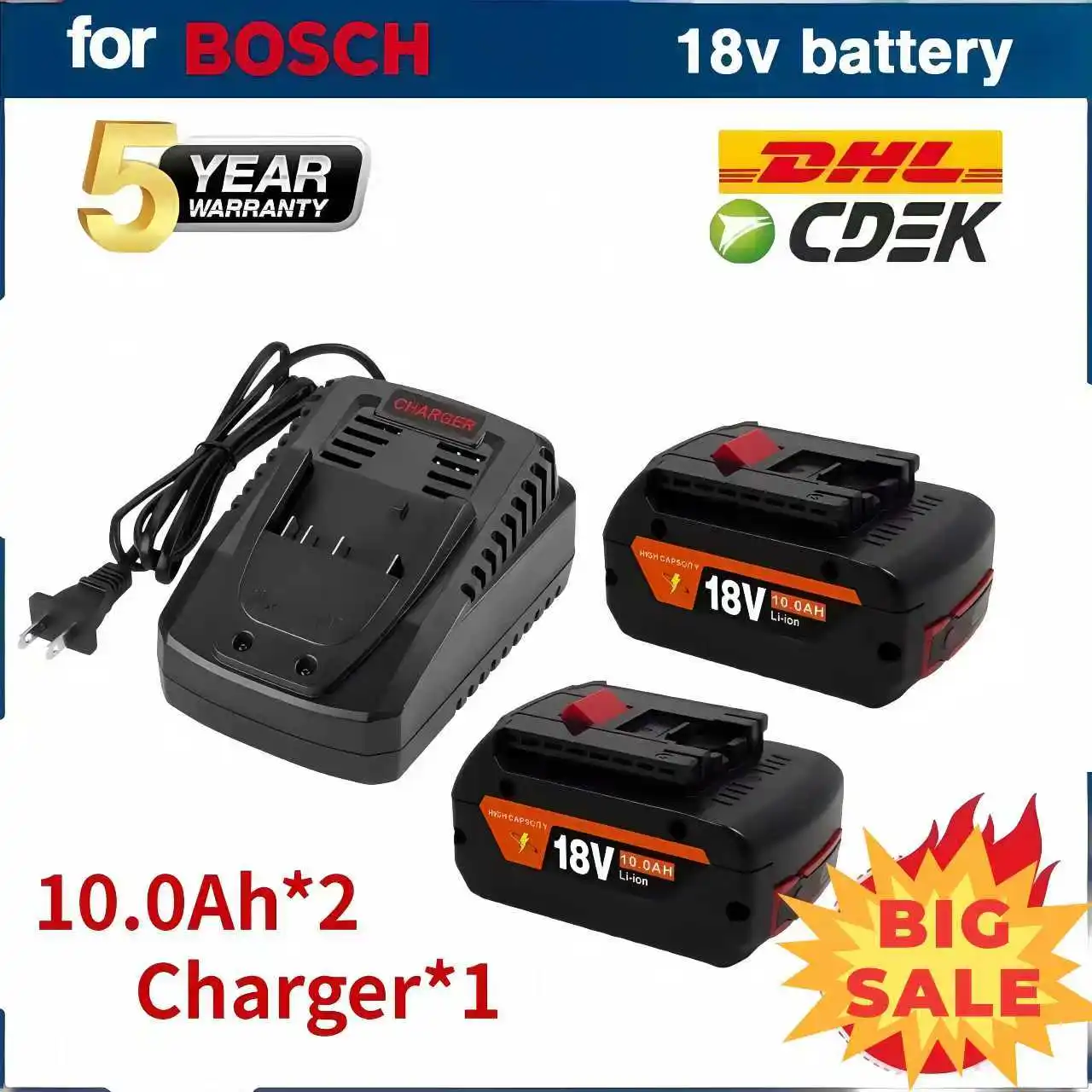 

18V Replacement Lithium Battery Pack Compatible with Bosch BAT609 BAT618 BAT614 Cordless Hammer Drill Driver High Output Power