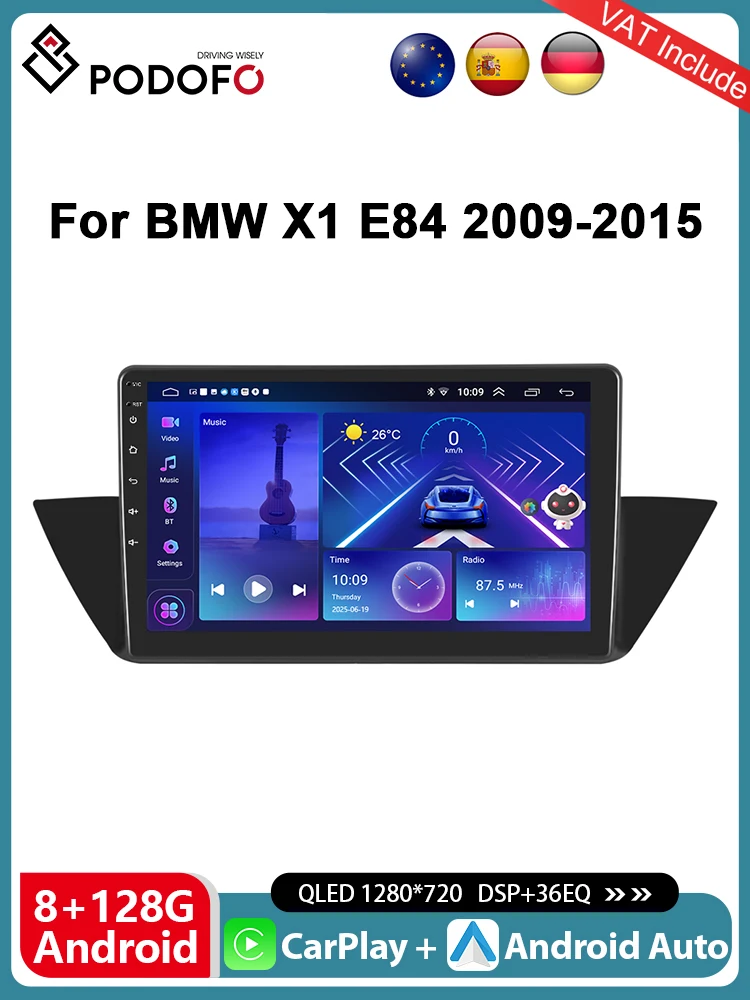 Podofo 4G CarPlay Android Radio Per BMW X1 E84 2009-2015 Lettore Multimediale Per Auto 2din GPS FM Ricevitore Stereo Per Auto unità principale Radio