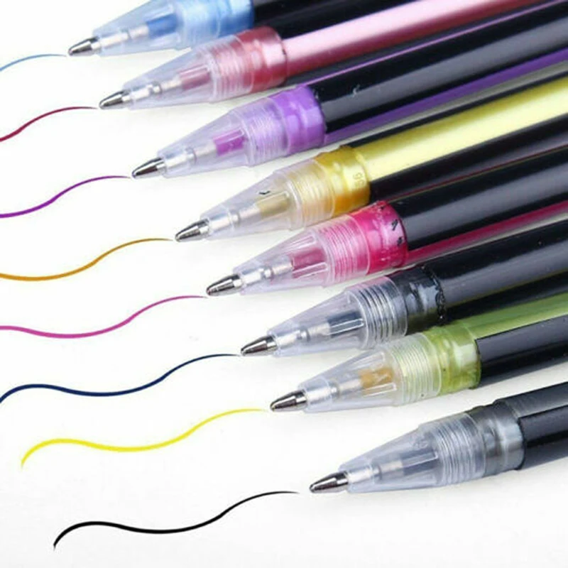 12/24Pcs Metallic Glitter Colors Gel Pens Colored Refills Rod Stationery Highlighter School Coloring Drawing Art Markers