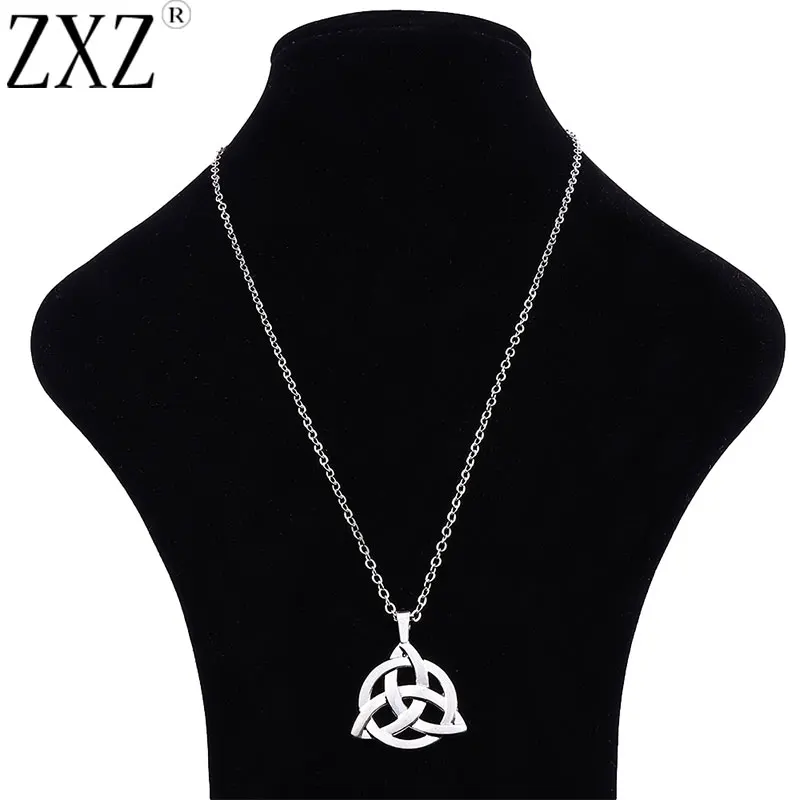 Bohemian Long Silver Chain With Celtic Knot Triquetra Trinity Charm Pendant Chain Necklace 20