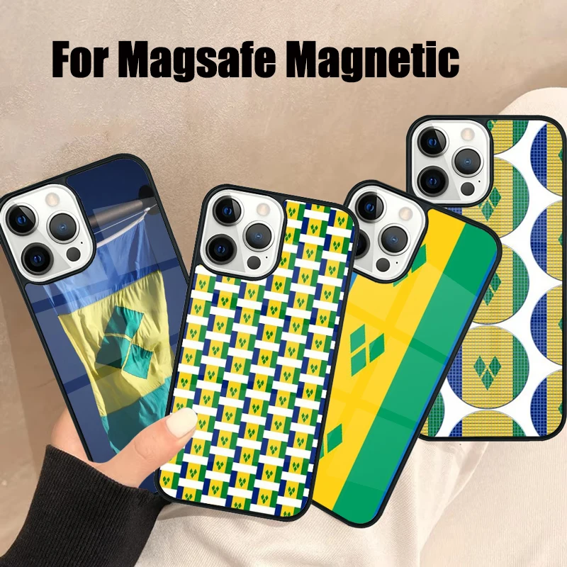 Funda de teléfono con bandera de San Vicente y las Granadinas para iPhone 17 Air 16e 15 14 13 12 11 Pro Max Plus, funda magnética Magsafe con espejo