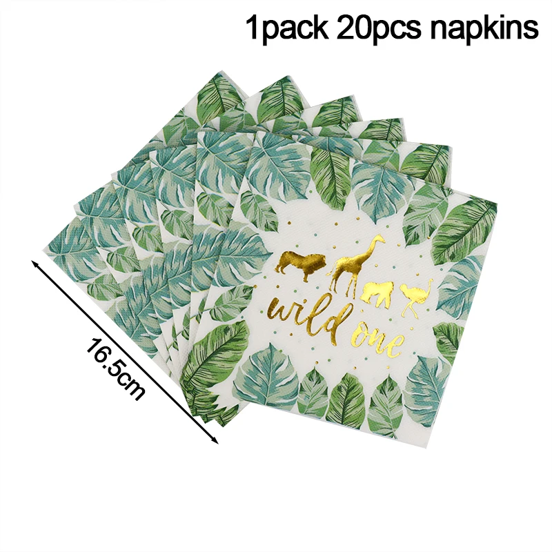 20 Stück Wild One Palmblätter Tierservietten Dschungel Safari Geburtstag Party Dekoration Tropical Hawaii Mottoparty Dekoration Taschentuch – Detail 5