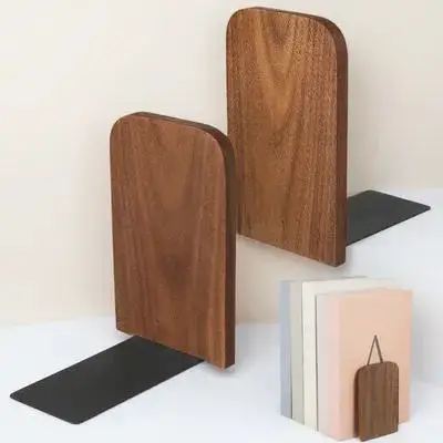 

2Pcs Wood Bookends Heavy Duty Nonslip Book Supports Decorative Shelf Organizer for Bookshelves Magazines Cds Bookends for Books
