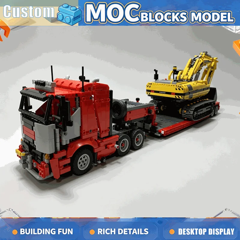 1927PCS Truck Gooseneck Flatbed Semitrailer Transport Model Custom Building Blocks Creative Assembly Toy Collection Display Gift