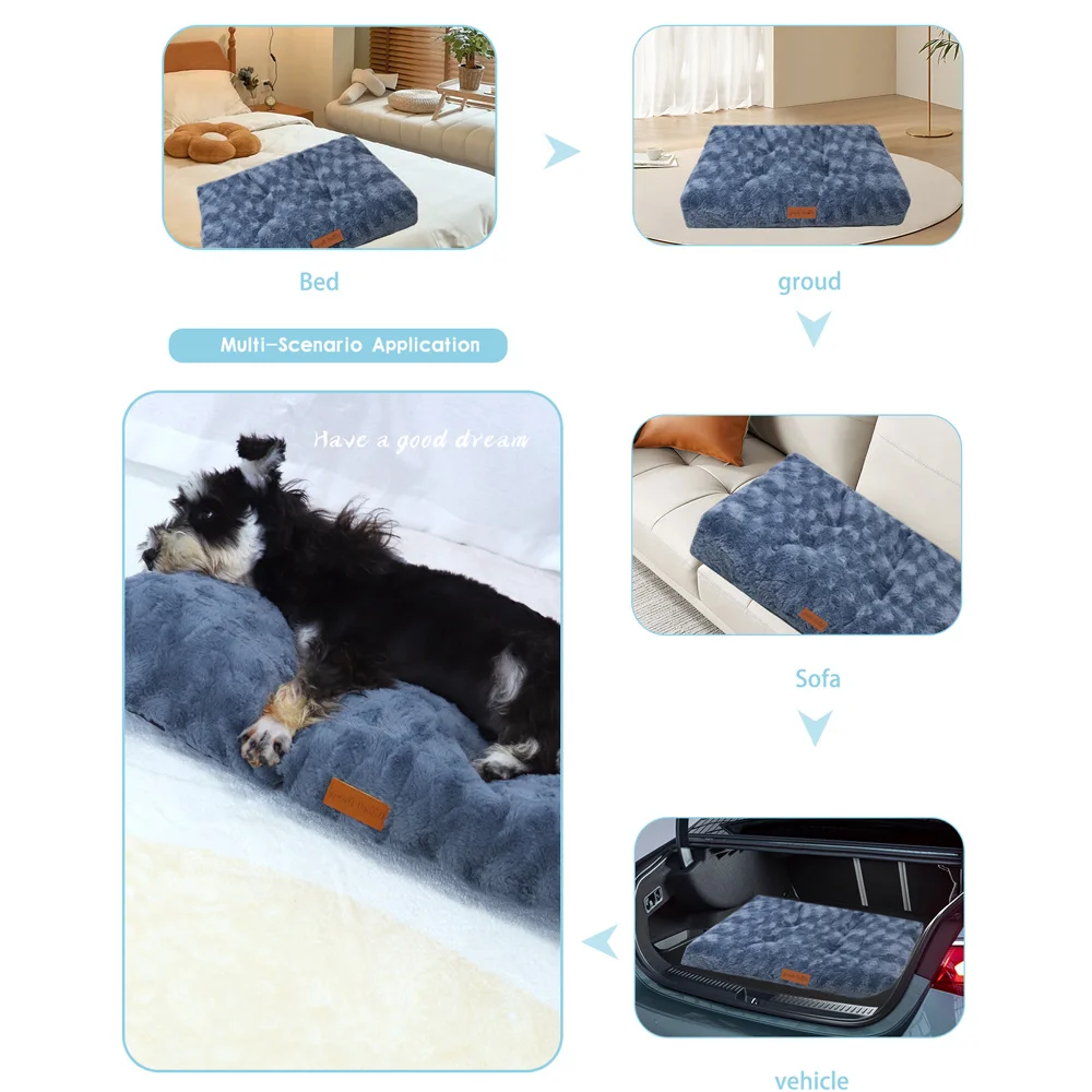 Dog Bed Pet Bed For Dog Mat Washable Faux Fur Pet Crate Bed For Dog Anti-Slip Pet Mat Bed For Cat Fluffy Comfy Pet Sleeping Mat