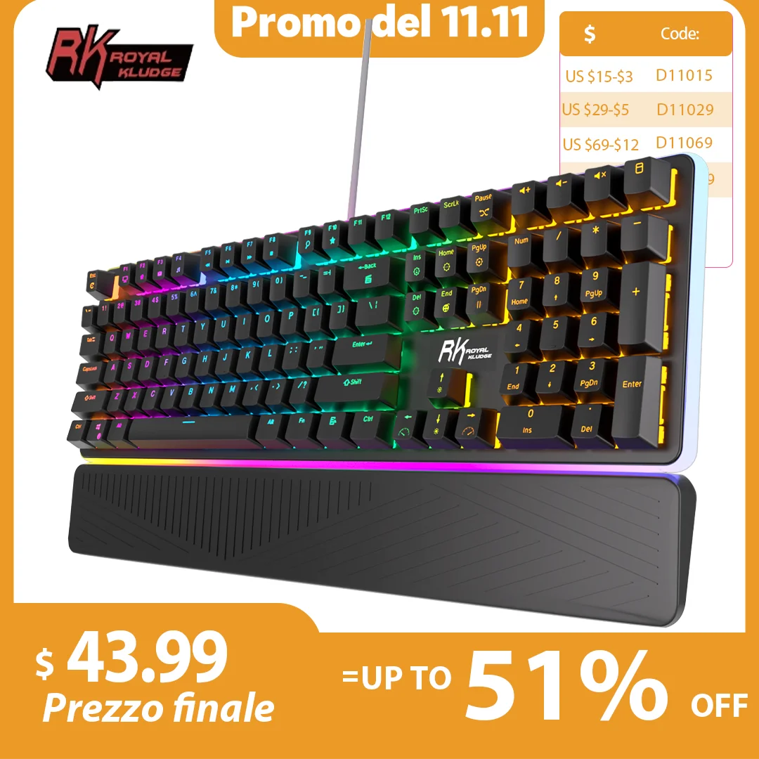 

RK ROYAL KLUDGE RK918 Wired Mechanical Keyboard 108 Keys 100% RGB Backlit Gaming Keyboard with Large LED Sorrounding Side Lamp