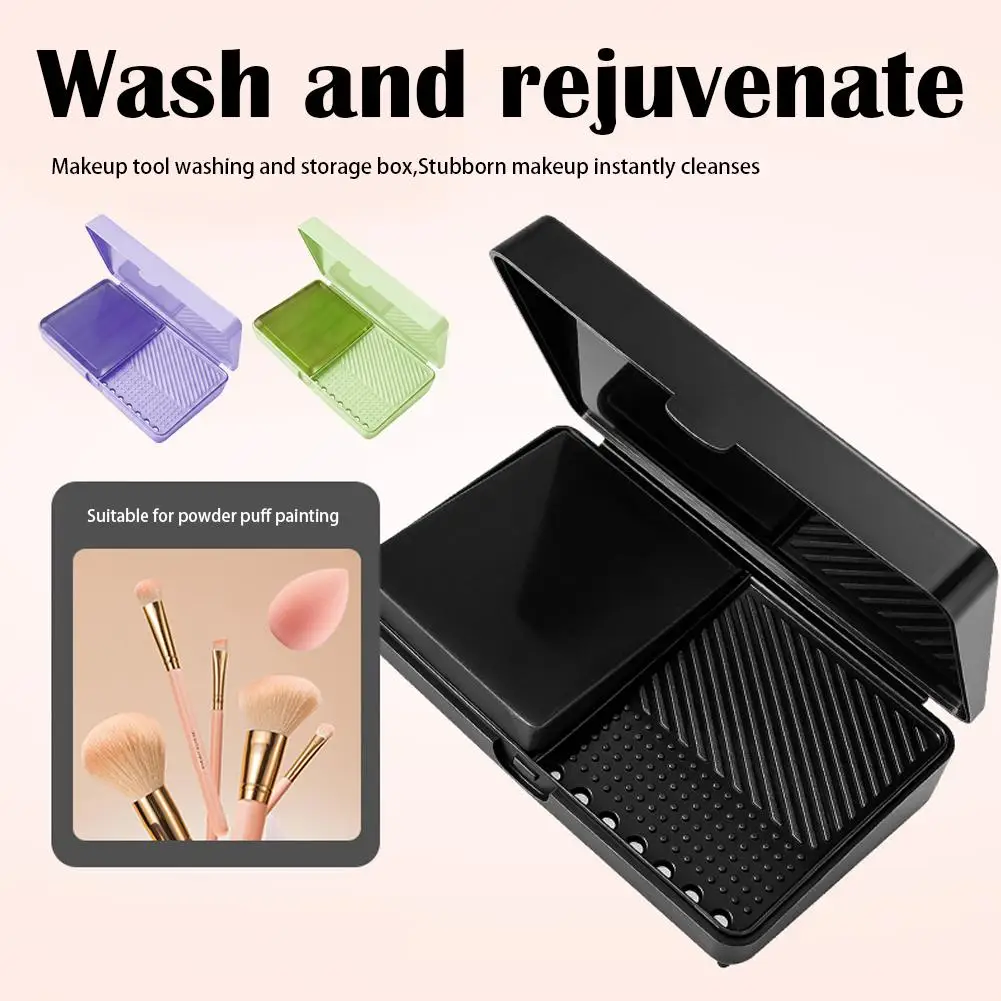 Makeup Brush Cleaner Soap Box Compact Portable Storage With Drainage Holes Multi Texture Washing Area Efficient Cleaning Tool
