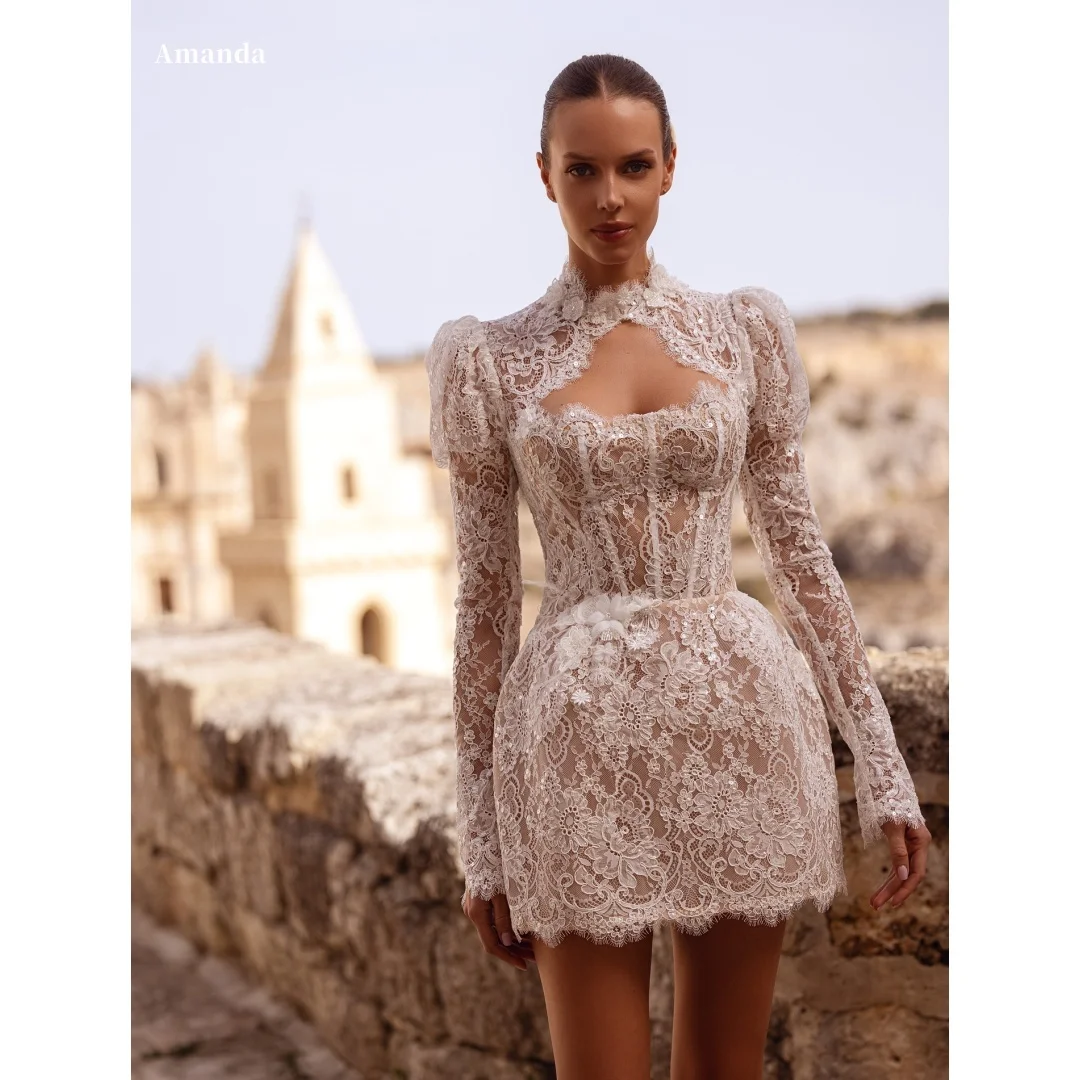 

Amanda Customized White Sequins Strapless Long Sleeves Prom Dress Shoulder Pads vestidos de noche Mini Skirt Formal Evening 2025