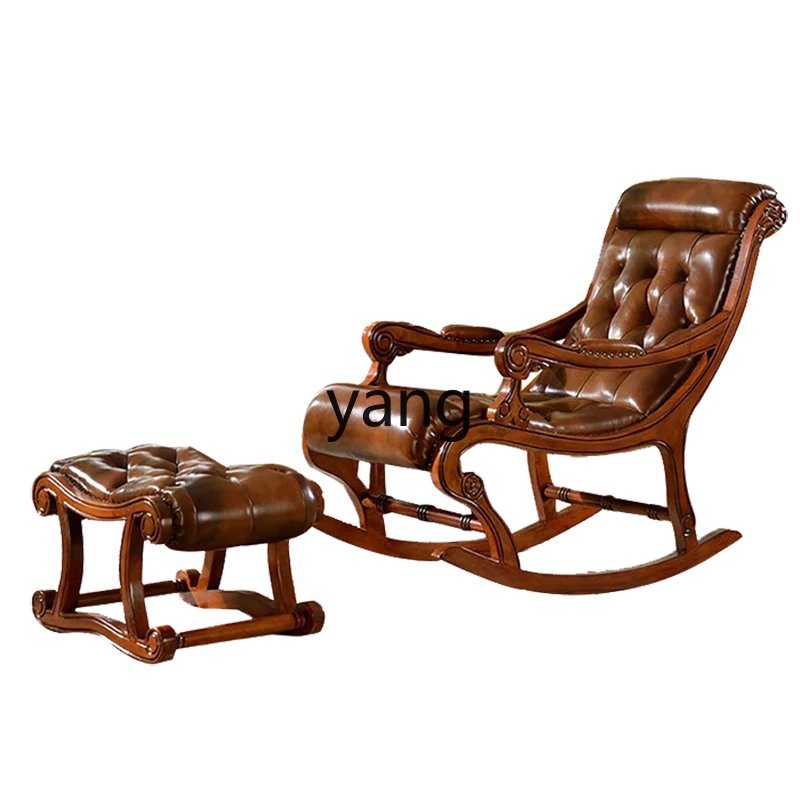 

LH solid wood leather rocking chair recliner retro living room nap home sofa leisure chair