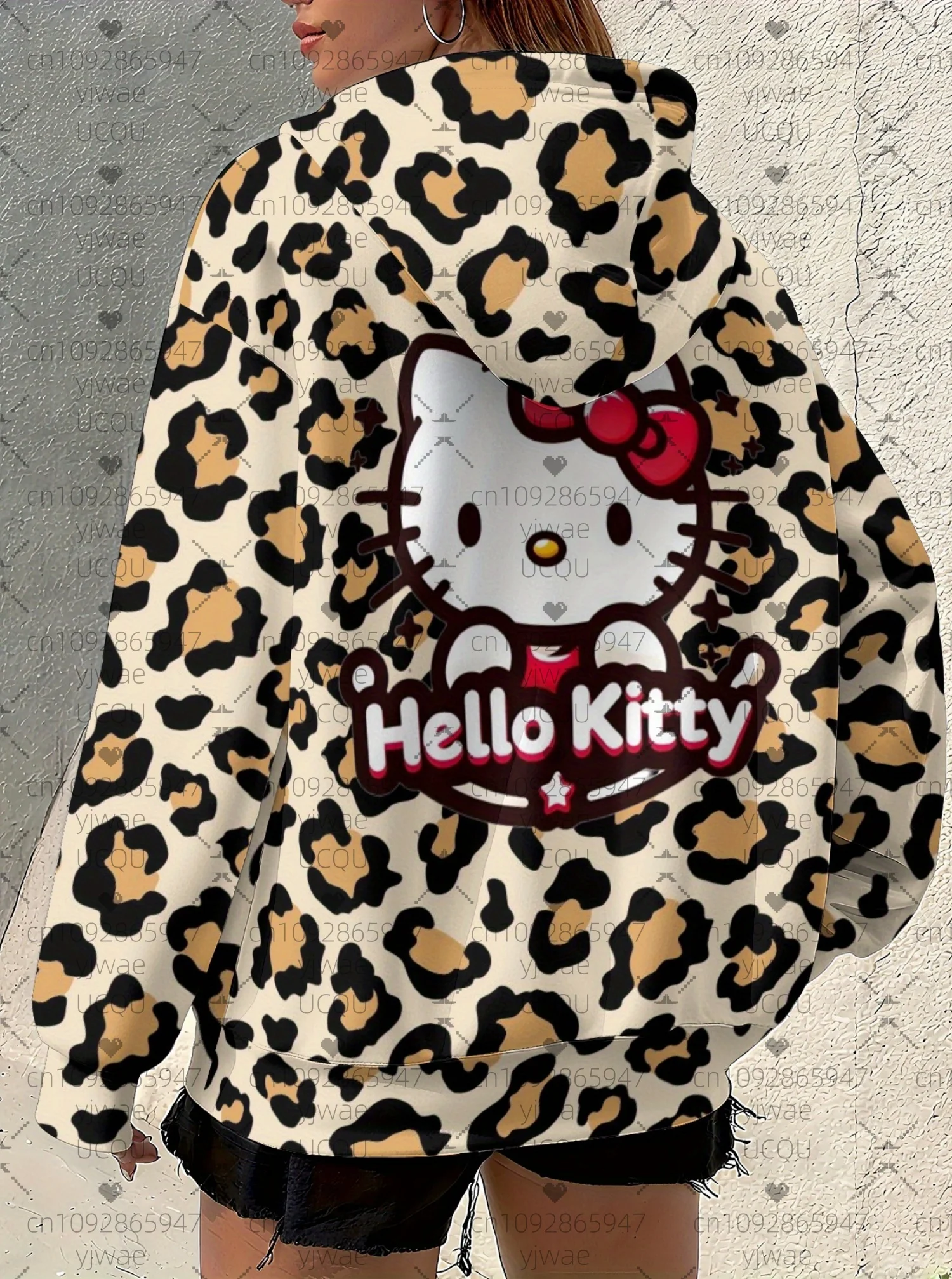 Damska bluza z kapturem 2025, luźna bluza z nadrukiem panterki i kotka, uniwersalna bluza na zewnątrz, topy dla dziewcząt i kobiet, odzież damska.