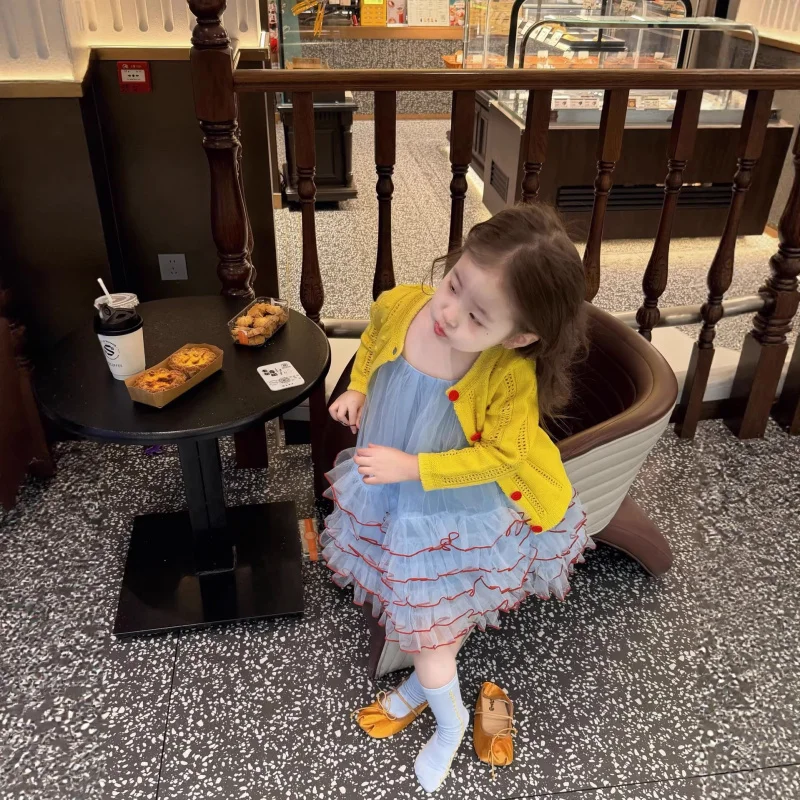 

Girl's blue mesh suspender dress26New Summer Children's Princess Dress, Sweet and Elegant Long Dress for Beach Vacation