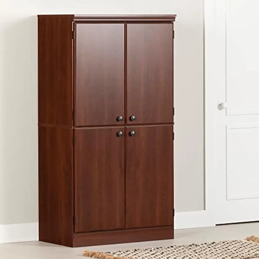 South Shore Tall 4-Door Storage Cabinet with Adjustable Shelves, Royal Cherry