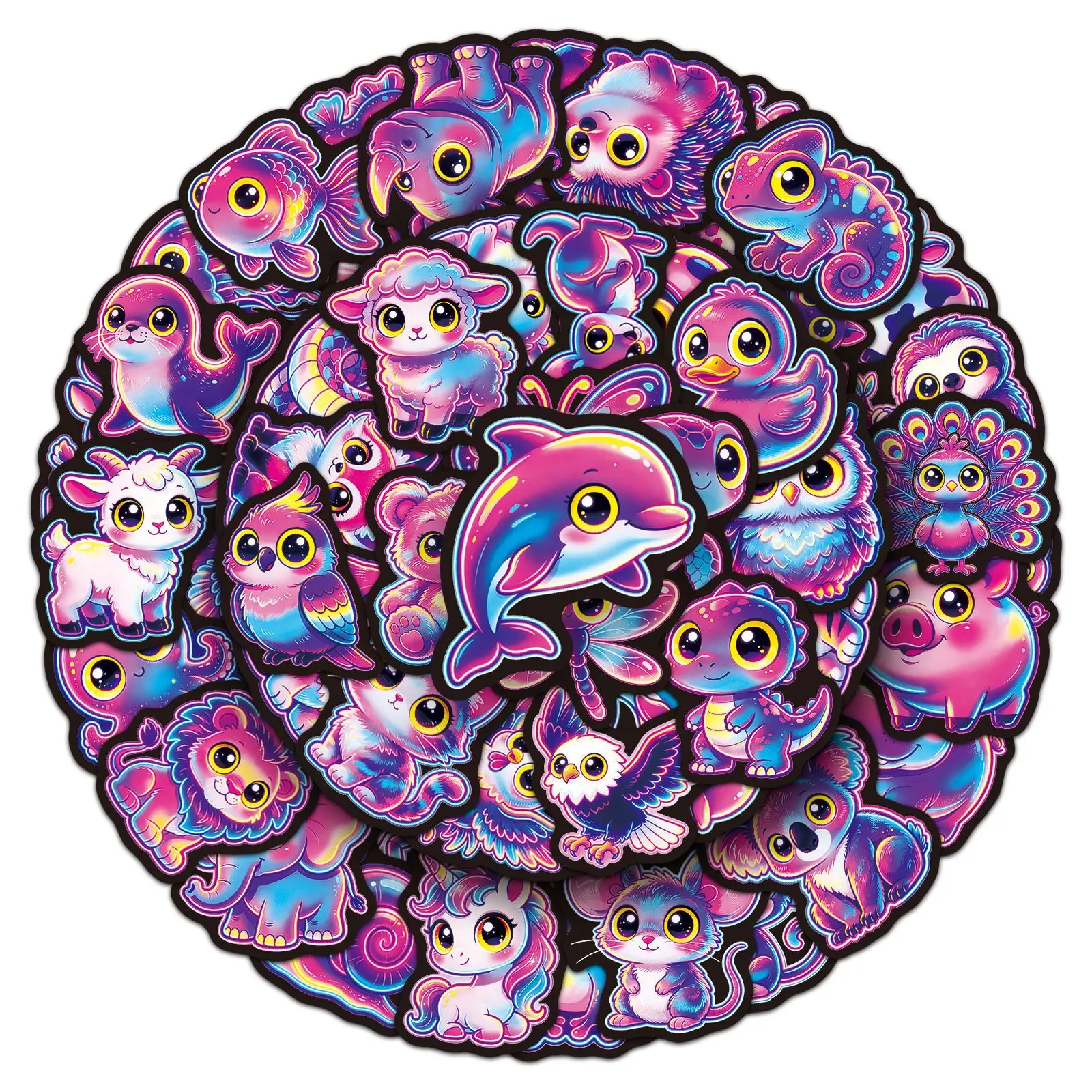 50PCS Neon Animals Graffiti Stickers Colorful and Adorable Cartoon Decal DIY Luggage Phone Guitar Scrapbook Classic Kid Toys