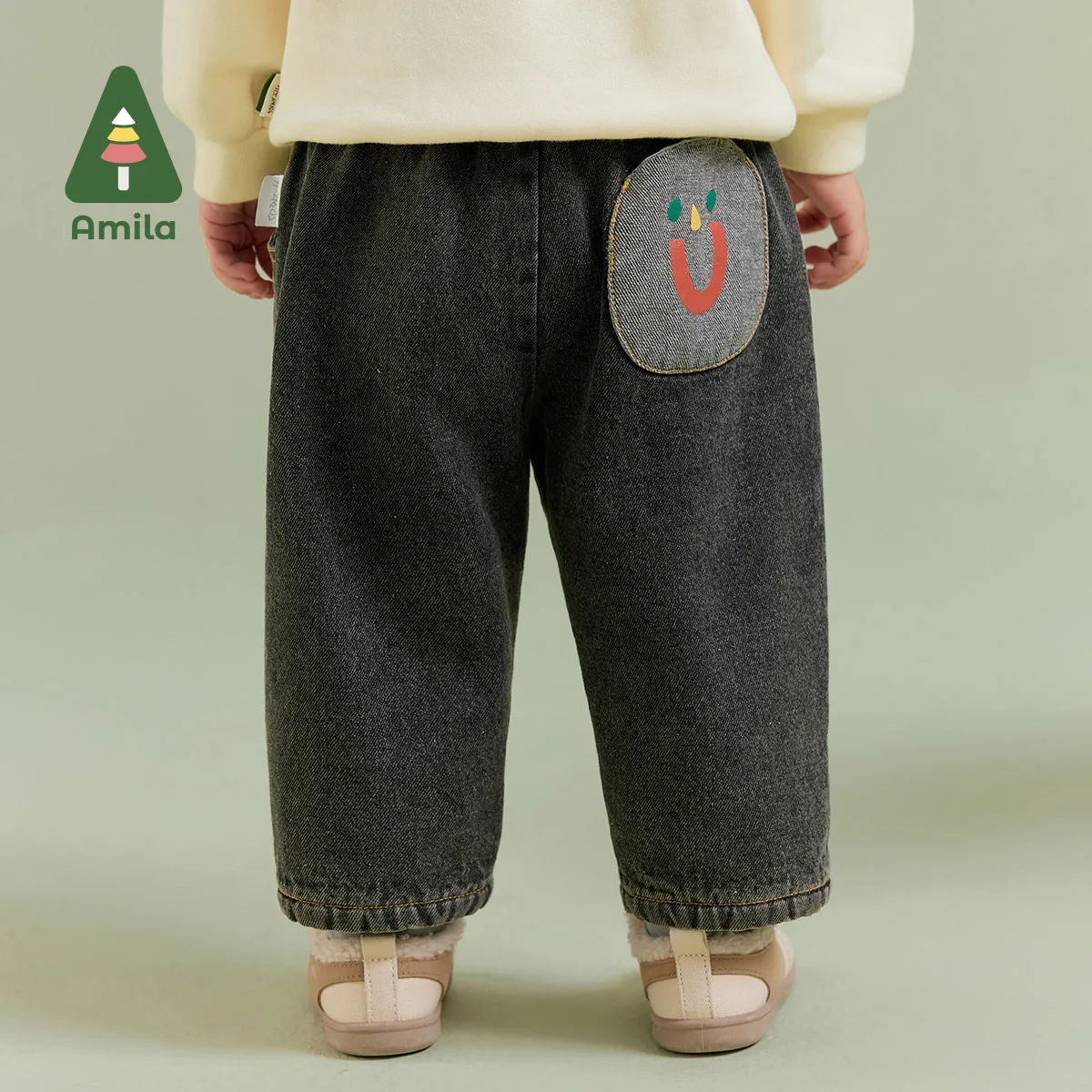 Amila Baby Children Jeans 2024 Winter New Multicolour Fashion Wear-resistant Sports Warm   Baby Clothing