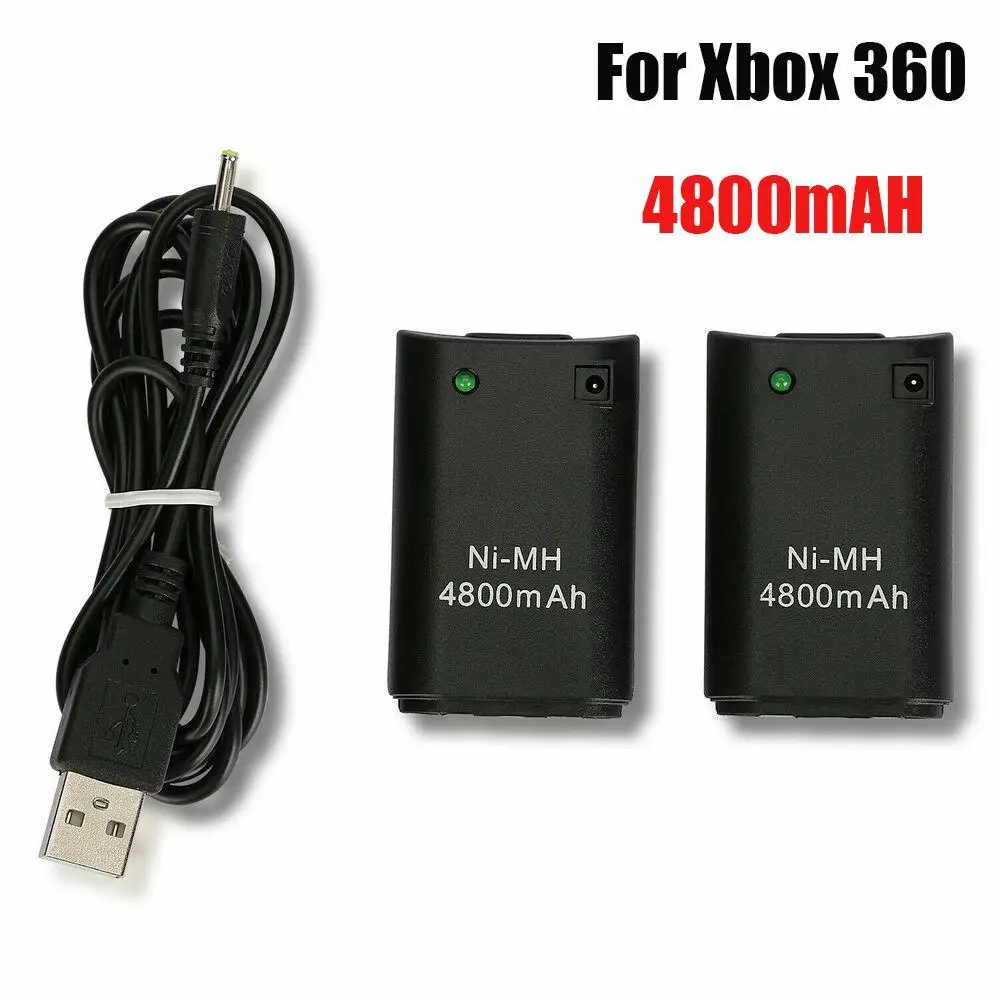 1/2PCS 4800mAh Ni-Mh Battery for Microsoft Xbox360 Wireless Controller Replacement Rechargeable Battery Pack +USB Charger Cable