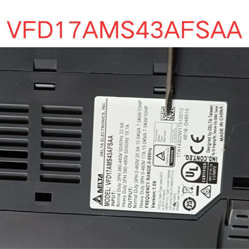 Inversor VFD17AMS43AFSAA usado, 7,5 kW, 380V, prueba OK, envío rápido