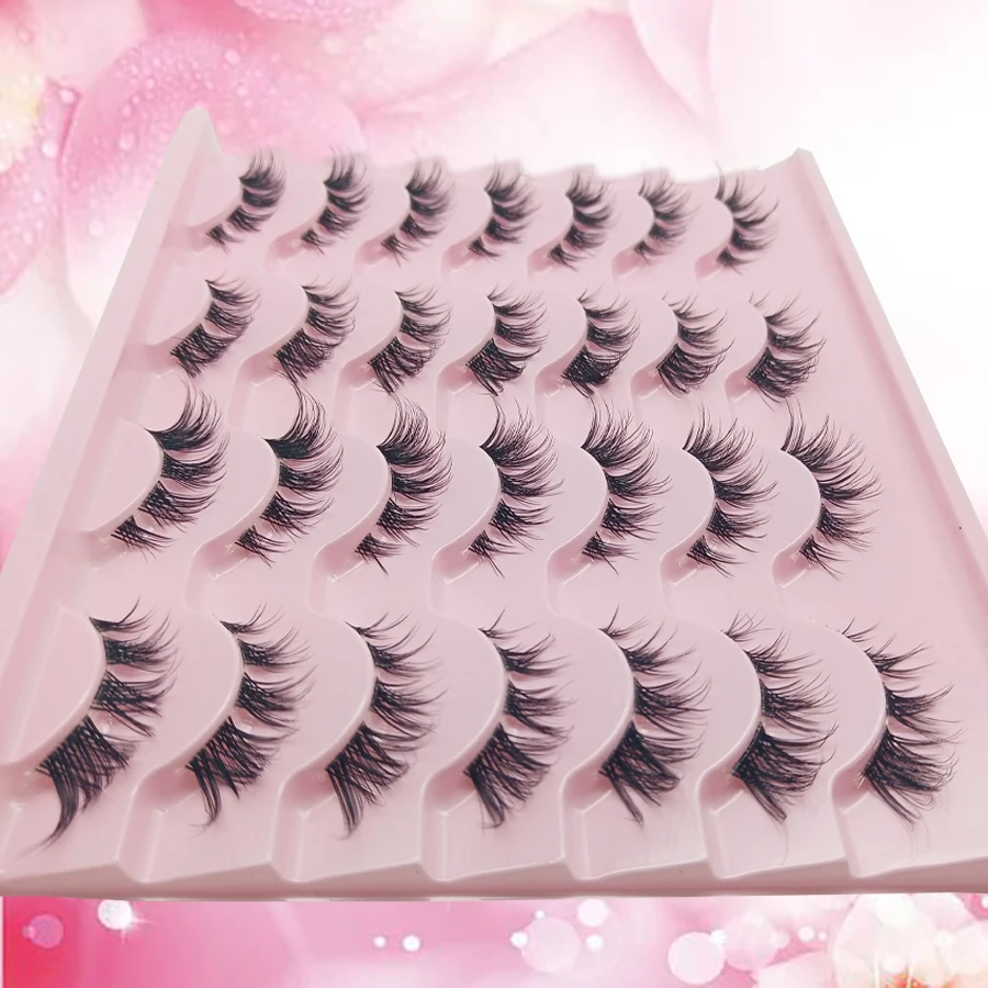 14 Paar natürlich aussehende Kunstwimpern mit transparentem Band, dünne Wimpern, kurze Wimpern, künstliche Anime-Wimpernclus