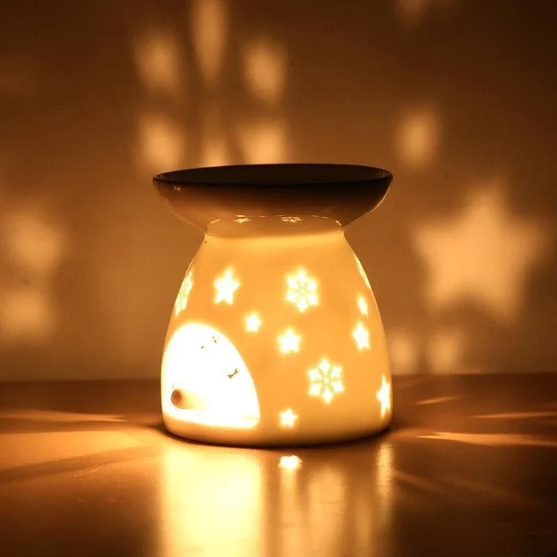 2 in 1 Handmade Essential Oil Stove Ceramic Candle Heating Holder Bedroom Nightlight Prevent Dry Burning Yoga Spa Incense Burner