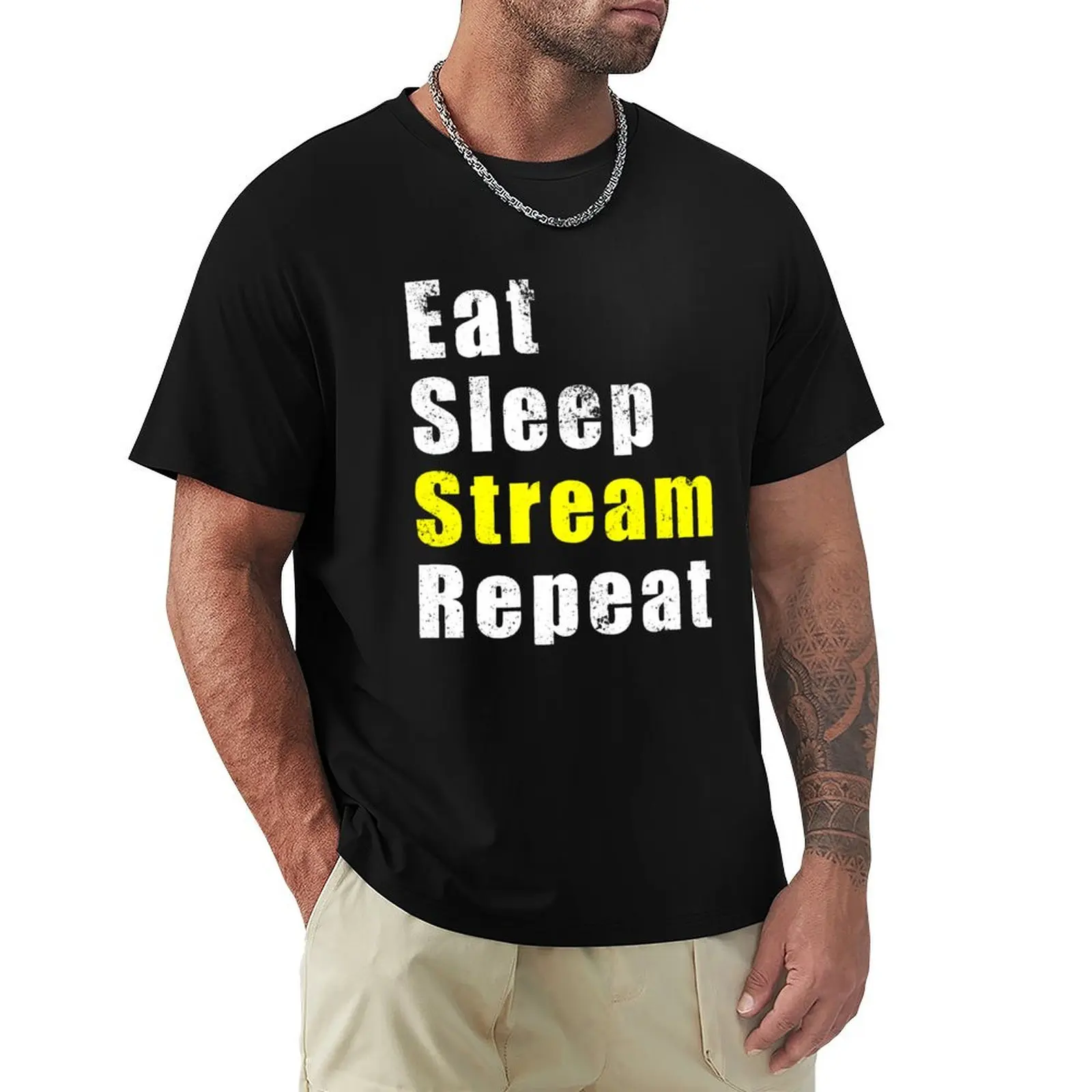 Eat Sleep Stream Repeat T-Shirt Short sleeve tee summer top sweat anime mens t shirt graphic