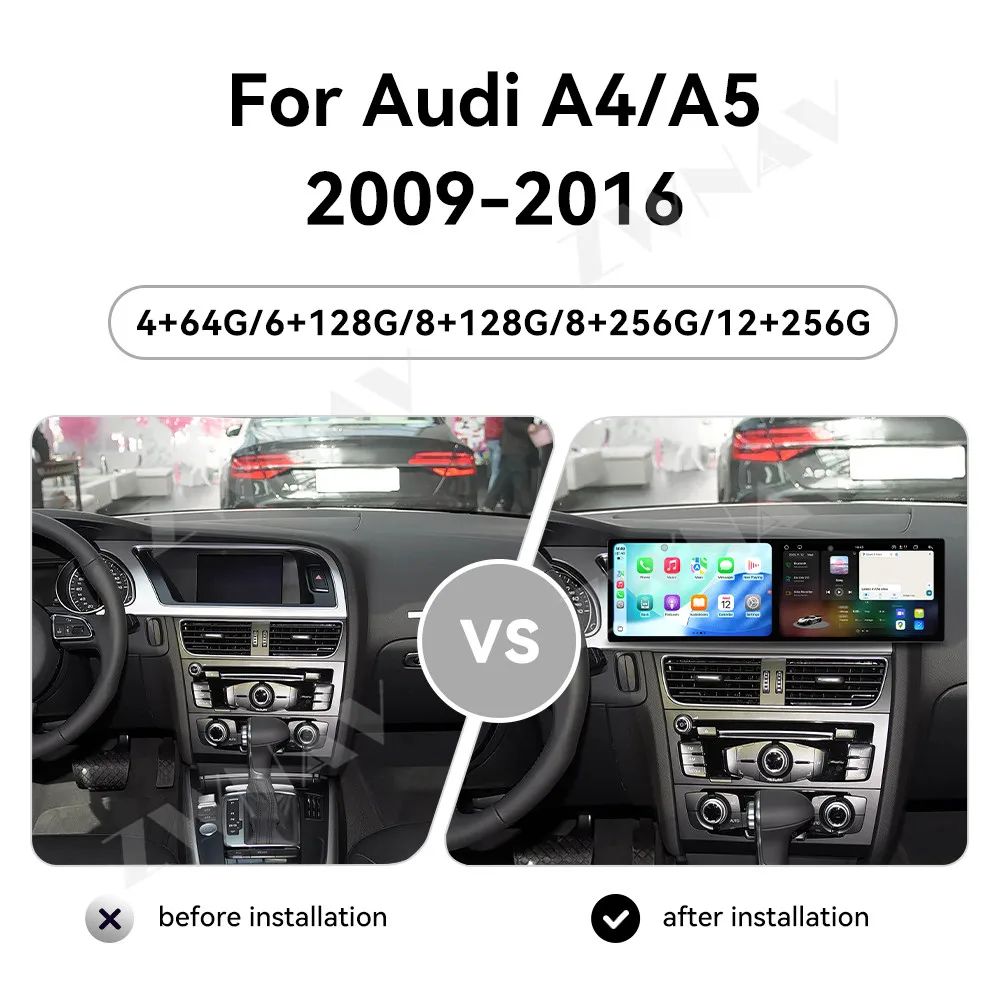 

For Audi A4/A5 2009-2016 Android 15 Dual 9.1 Inch HD Touch Screen Car GPS Multimedia Player Wireless Carplay and Android Auto