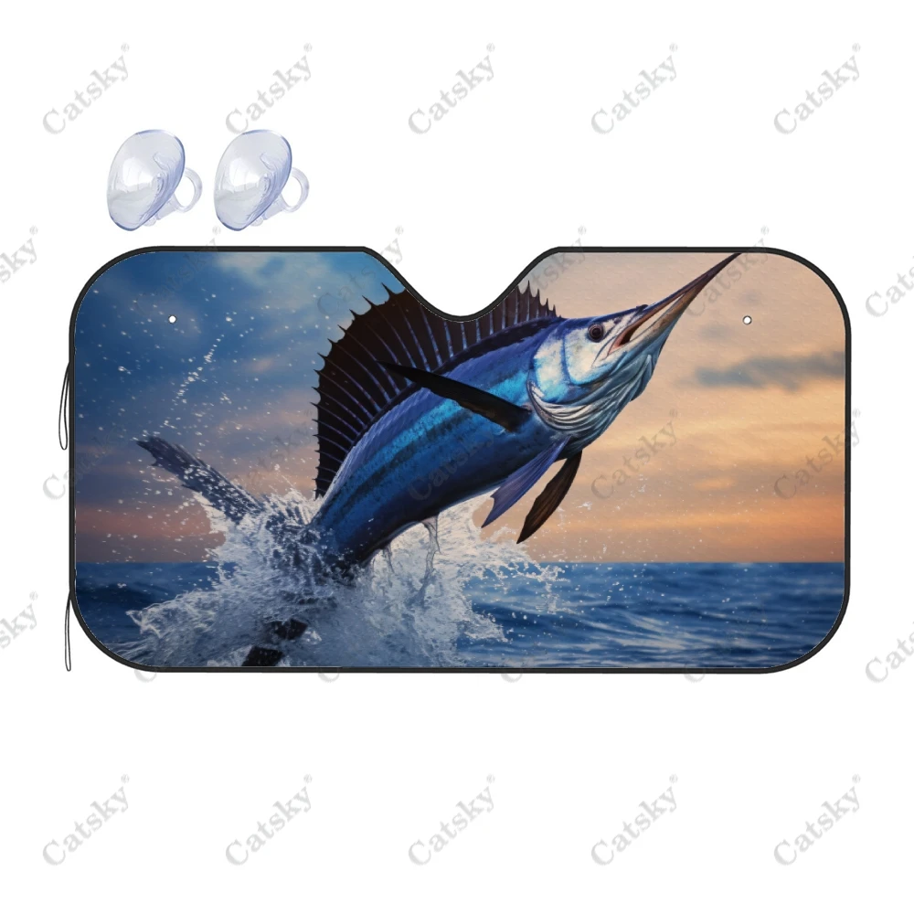 Marlin Jumping Out Of Water Car Windshield Sunshade, Front Auto Cars Sun Shade Blocks Uv Rays Sun-Visor Protector