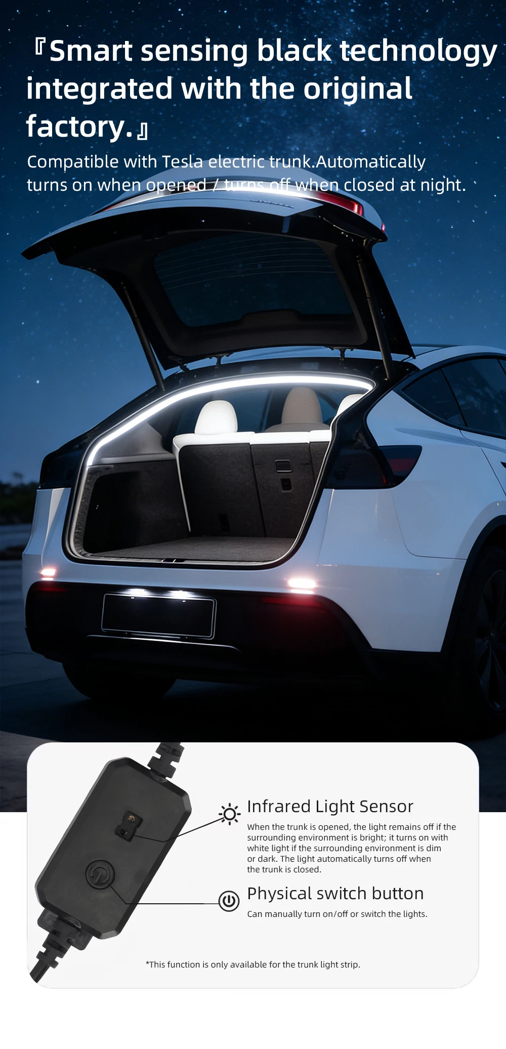Für Tesla Model 3/Y Kofferraumbeleuchtung 4,3M Ambiente-Licht Innendekorations-LED mit Zigarettenanzünder Kabellose Heckklappen-Lichtleiste 12V – Detail 3
