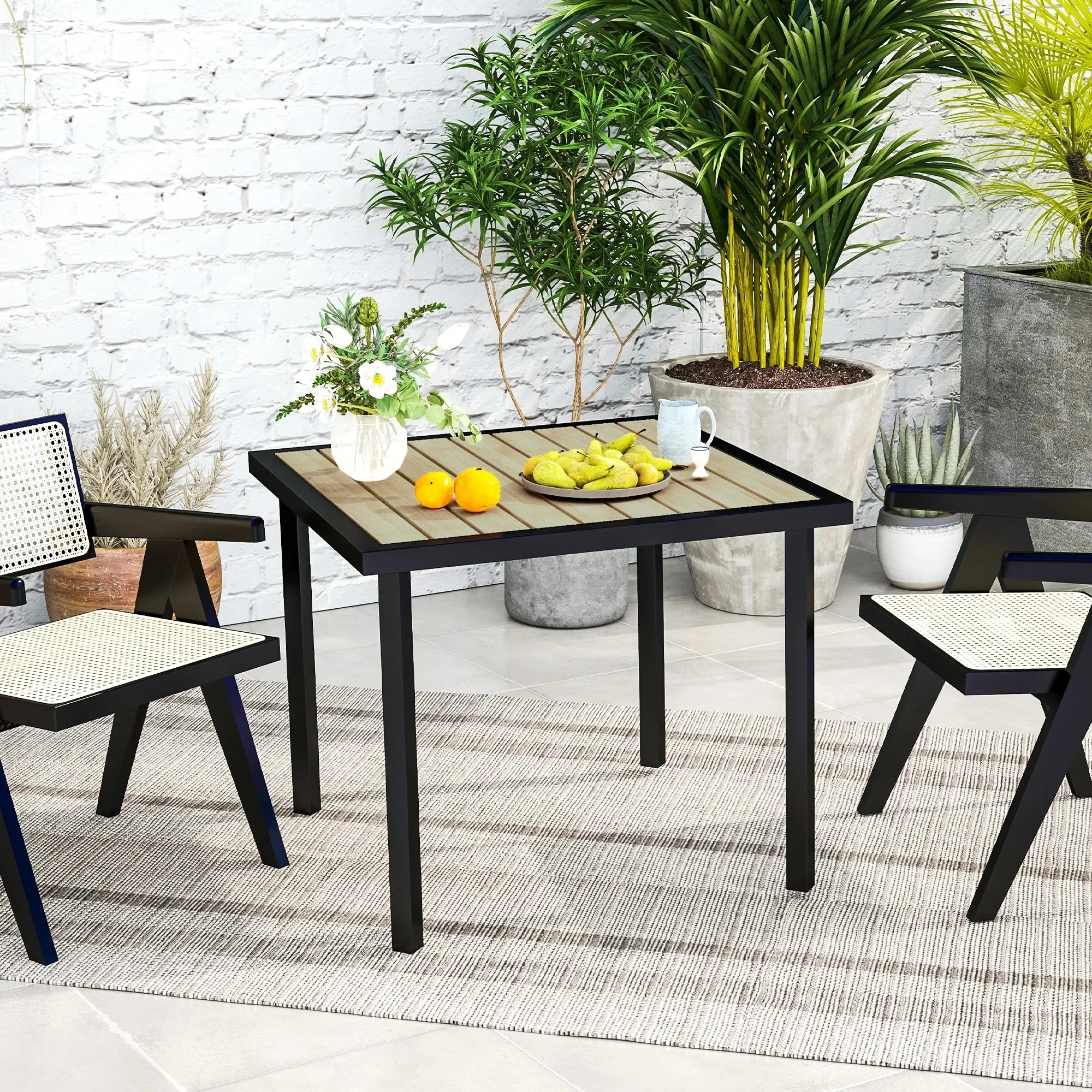 Garden Table for 4 Person, Square 86 x 86 x 71cm Patio Outdoor Dining Table with 5.4cm Parasol Hole