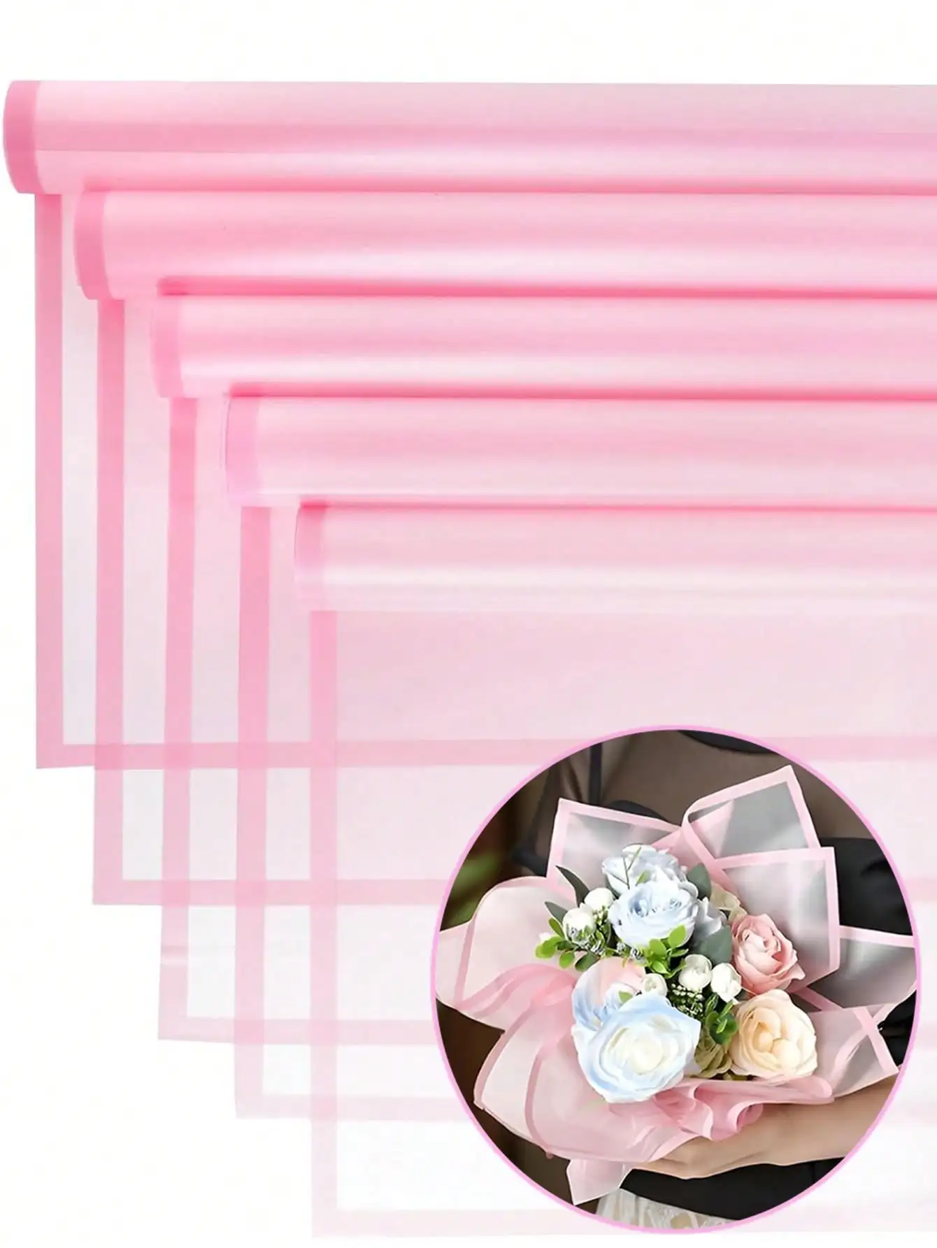 20pcs translucent flower wrapping paper,solid color matte bouquet black edge flower wrapping paper,waterproof flower gift wrappi