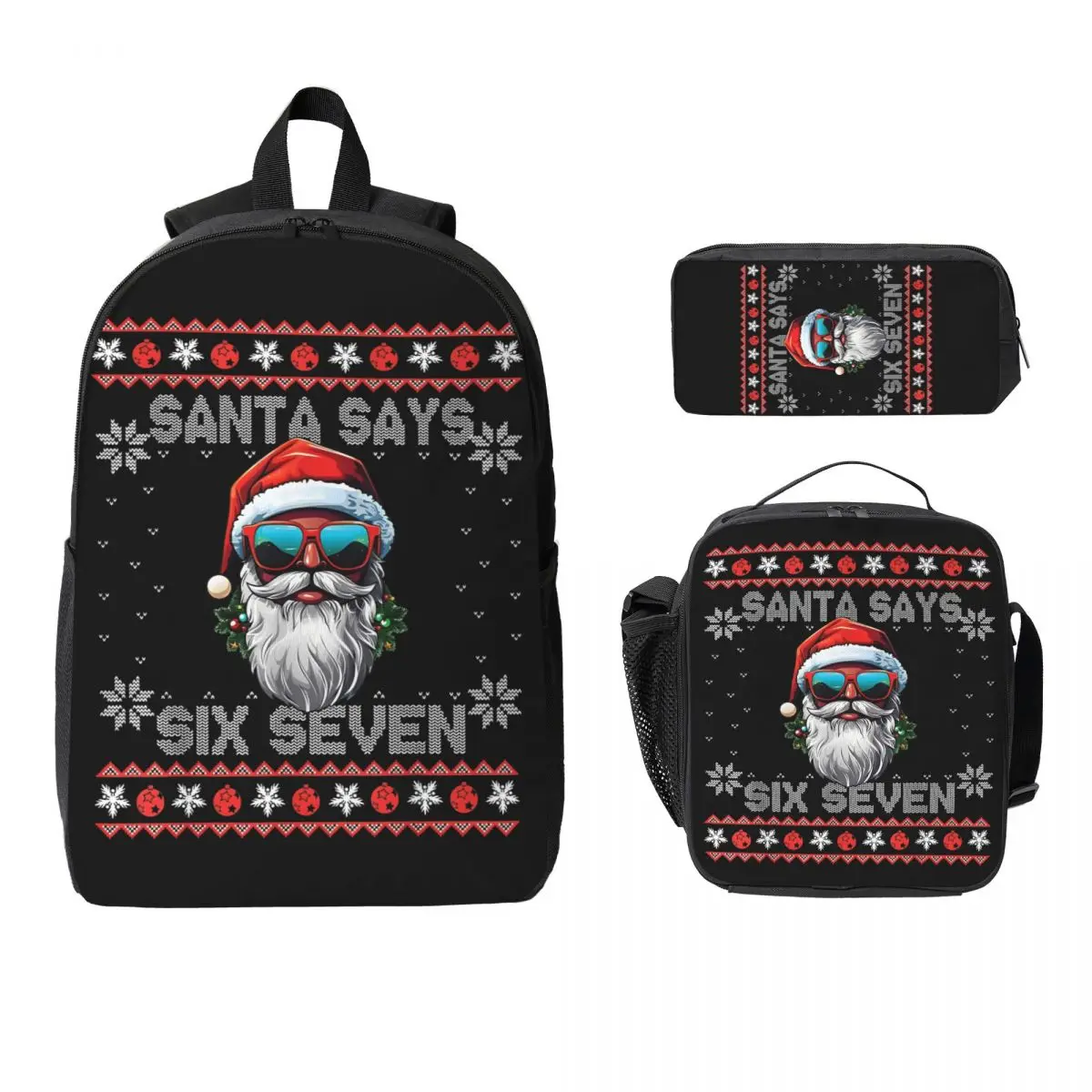 Santa Says 67 Meme Funny Six Seven Christmas 3pecs/set Backpack for Student High School Canvas Bags Lunch bag Pencil Case