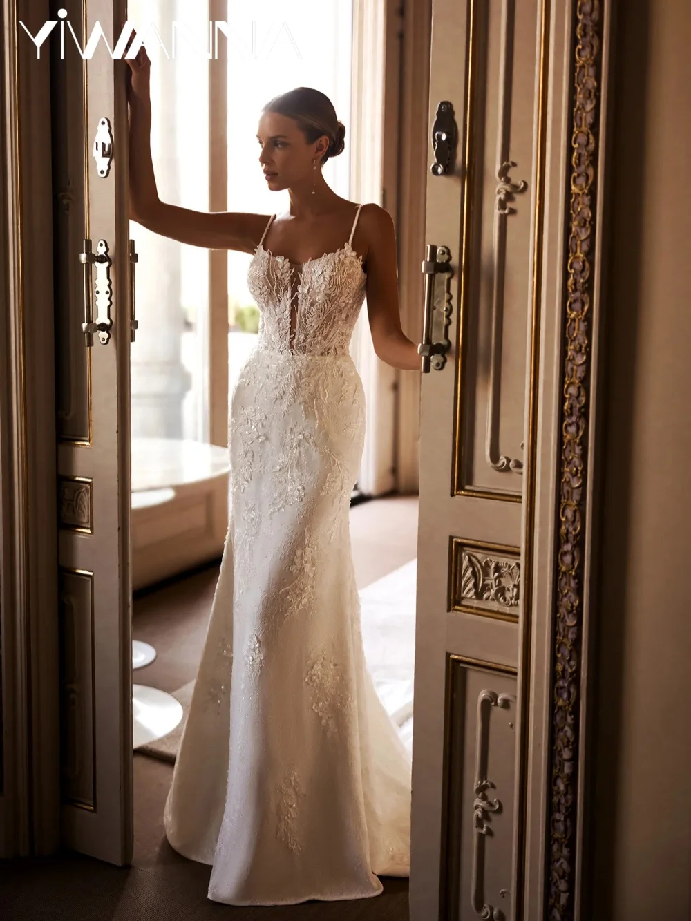 جديد وصول مطرز رقيقة الأشرطة فستان الزفاف الدانتيل يزين حورية البحر ثوب الزفاف جديد مخصص الطابق طول فساتين للعروس #1