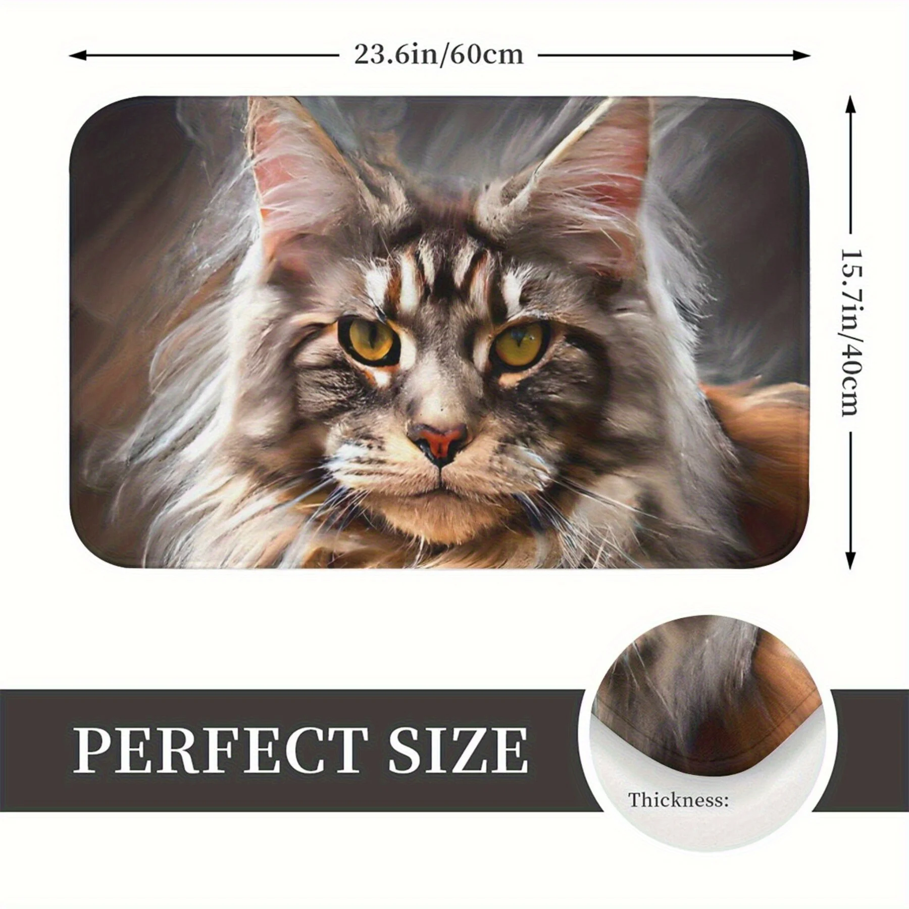 VIKAMA Maine Coon Cat Rug - Thickened Anti-Slip Base Nordic Style Living Room & Bedroom Pet-Friendly Mat Decorative Rug