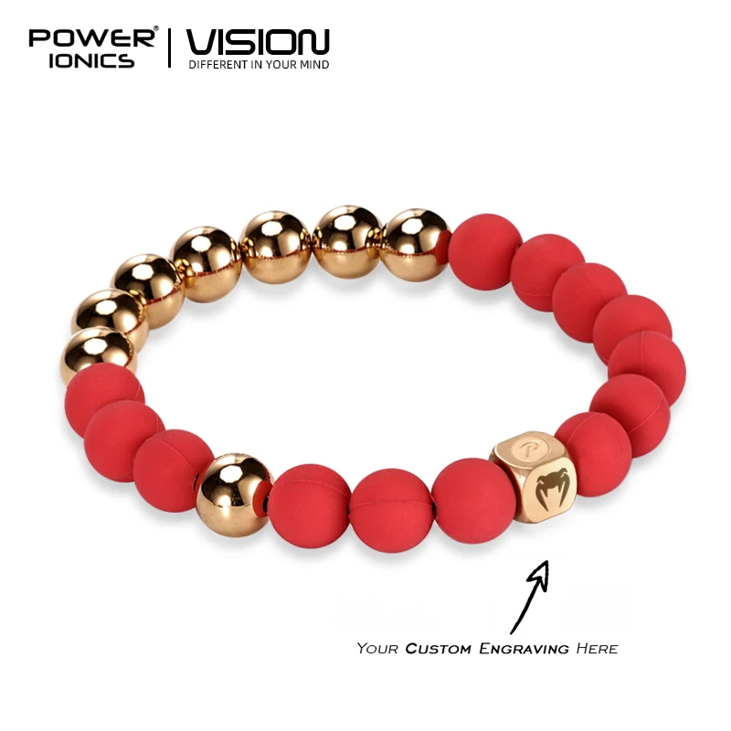 POWER IONICS 3000 Anions Silicone 18K Gold Plated Beads Bangle Elastic Bracelets Free Engrave