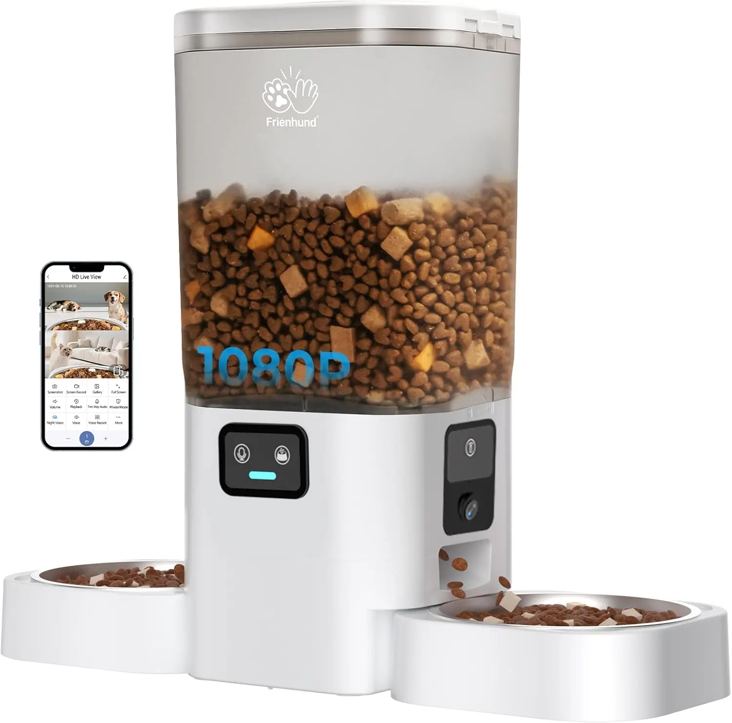 

Dual Automatic Cat Feeder with Camera for 2 Cats: 5G WiFi, Night Vision, 7L, Easy Clean