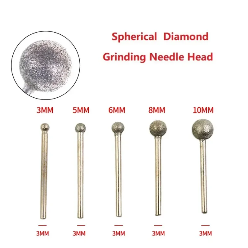 Grit 60 Spherical Diamond Grinding Point Ball Emery Round Grinder Needle Carve Stone Jade Shank 3mm