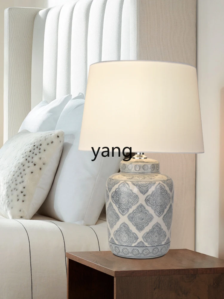 Yjq-Azul e Branco Porcelana Table Lamp, Wanfu Perfeito Quarto Abajur, High Sense Azul e Branco Porcelana Table Lamp