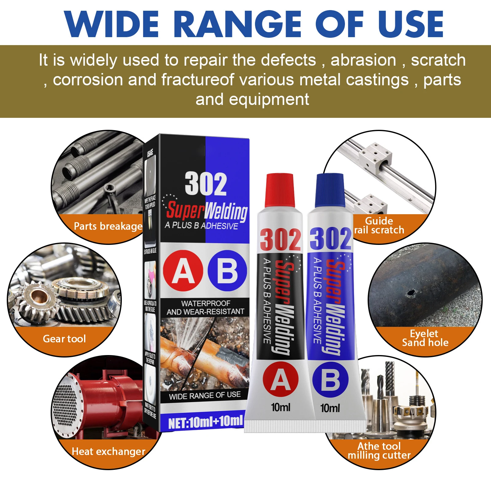 Extrusion Metal Casting Glue AB Repair Glue Industrial Cast Iron High Strength Repair Adhesive Heat Resistance Cold Weld Agent