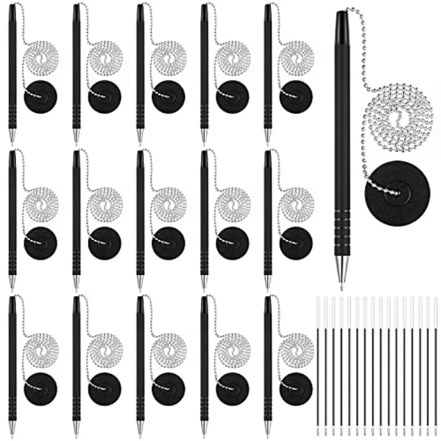 

Security Pen Set with Bead Chain and Pen Holder, Desktop Pens with Chains, Blank Ink Refills for Office Bank Supplies, Black Pi
