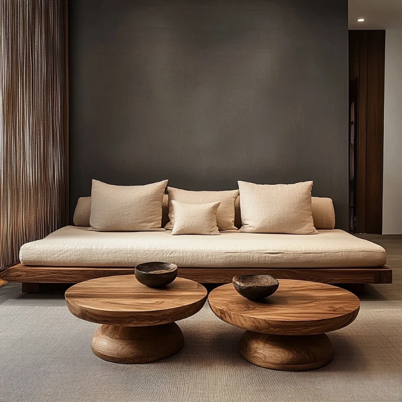 Wabi Sandy Wind Solid Wood Sofa Living Room Small Apartment Modern Simple Homestay Double Triple Straight Row Sofa Combination