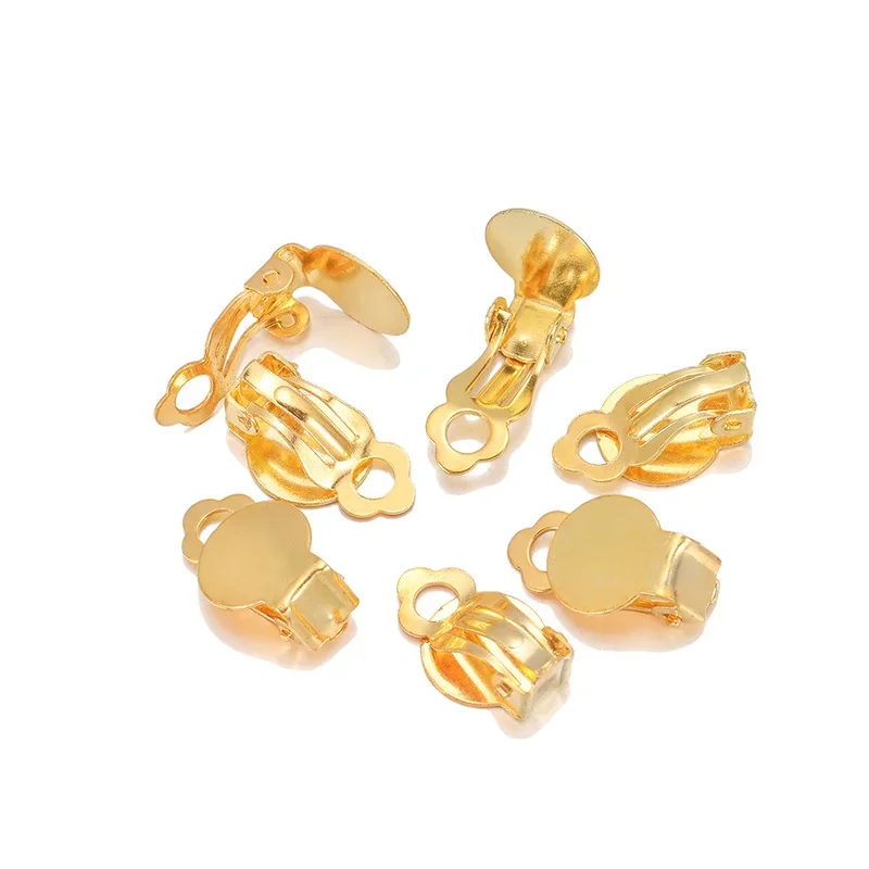 

50pcs/lot Gold Ear Clip Base Earrings Blank Setting Fit 10mm Earring Findings DIY Jewelry Making Supplies