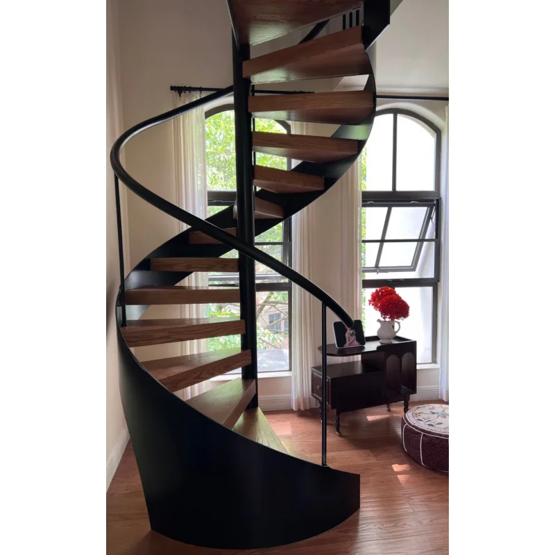 custom.Modern Indoor Solid Wood Rotating Staircase Design with Artistic Handrails Simple and Fashionable Made in China