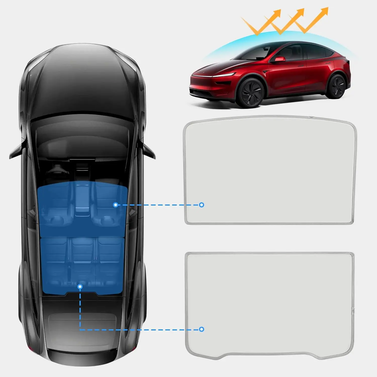 Sonnenschutz für Tesla Model 3 Schiebedach Highland 2026 Model Y 2020-26 – Sonnenschutz aus Eistuch mit Schnallen für Glas, vorne und hinten, Dachfenster-Zubehör – Detail 19
