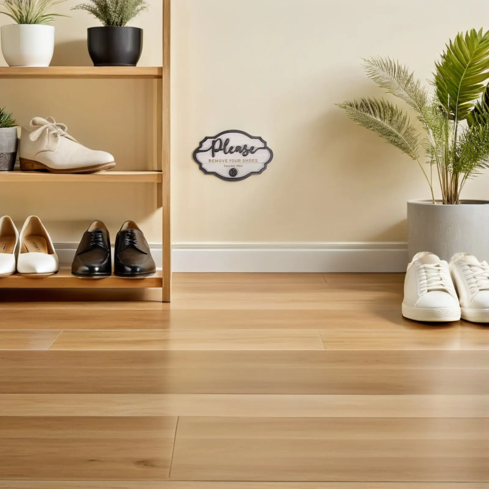 2Pcs Rustic Wooden Shoes Off Sign Please Remove Your Shoes Wall Plaque for Home Front Door Entryway Guest Etiquette Reminder