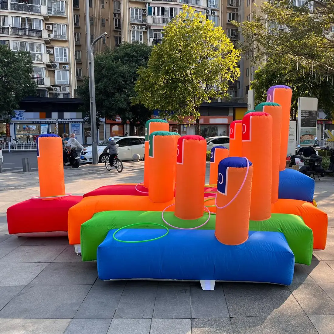 Inflatable Ring Toss Throwing Game with Blower&10pcs Ring Toss,Inflatable Interactive Hoopla Games Carnival Game for events