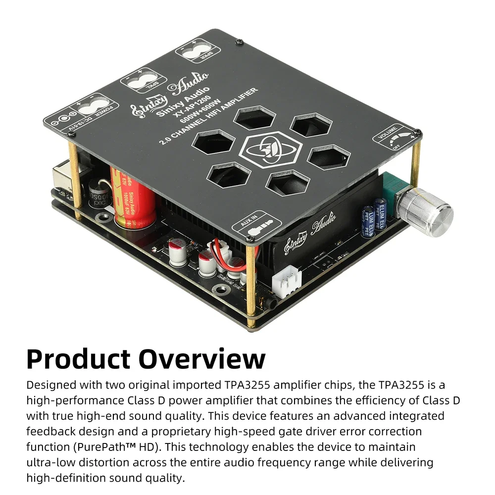 Hochleistungs-Doppelkanal-Endstufenverstärker 1200W 600W+600W DC 19-51V 10A TPA3255 Reine Endstufenschaltung mit einstellbarer Verstärkung – Detail 9