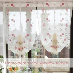 Flower Embroidery Curtain Valance Coffee Shop Short Curtain Kitchen Cafe Roman Curtain Room Curtain Partition Window Drapes