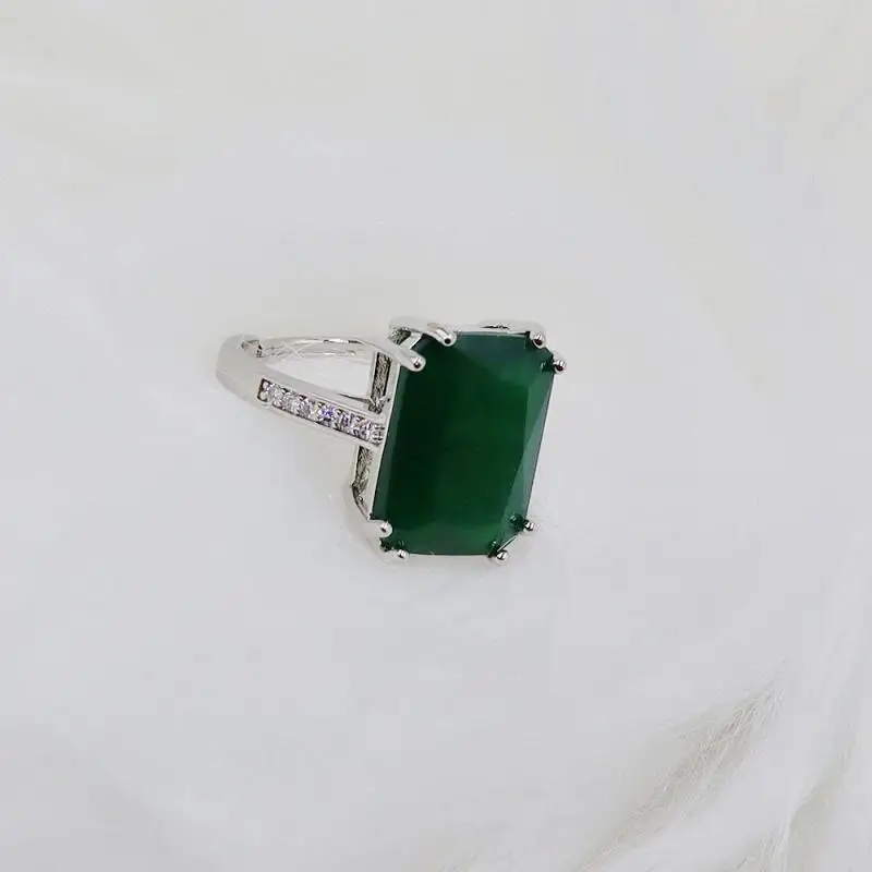 16*12mm Big Square Stone Ring for Women Brides Luxury Wedding Jewelry Dark Green Zircon Ring Female Exquisite Holiday Gift